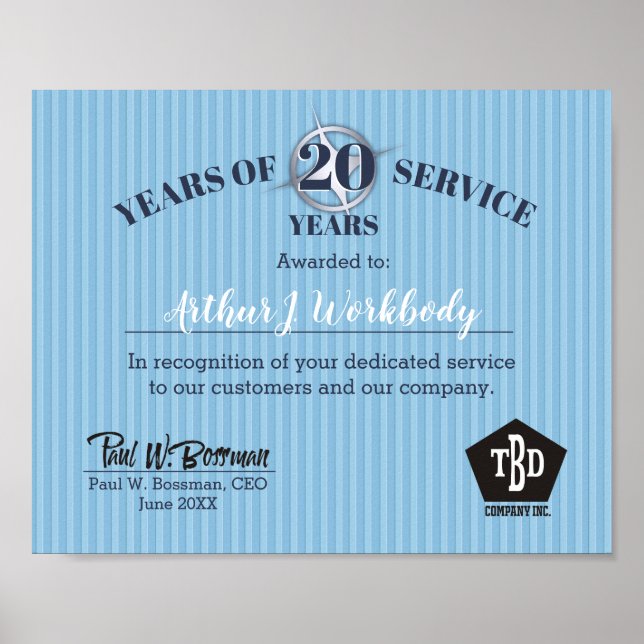 Embossed stripes employee of the month certificate poster (Front)