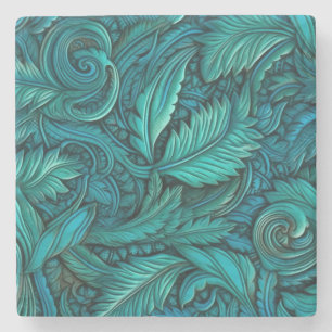 Embossed turquoise faux leather stone coaster