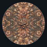 Embossed Vintage Floral Faux Leather Look Classic Round Sticker<br><div class="desc">customise with any text.</div>
