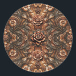 Embossed Vintage Floral Faux Leather Look Classic Round Sticker<br><div class="desc">customise with any text.</div>