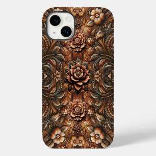 Embossed Vintage Floral Faux Leather Look iPhone 14 Plus Case