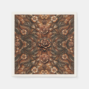 Embossed Vintage Floral Faux Leather Look Napkin