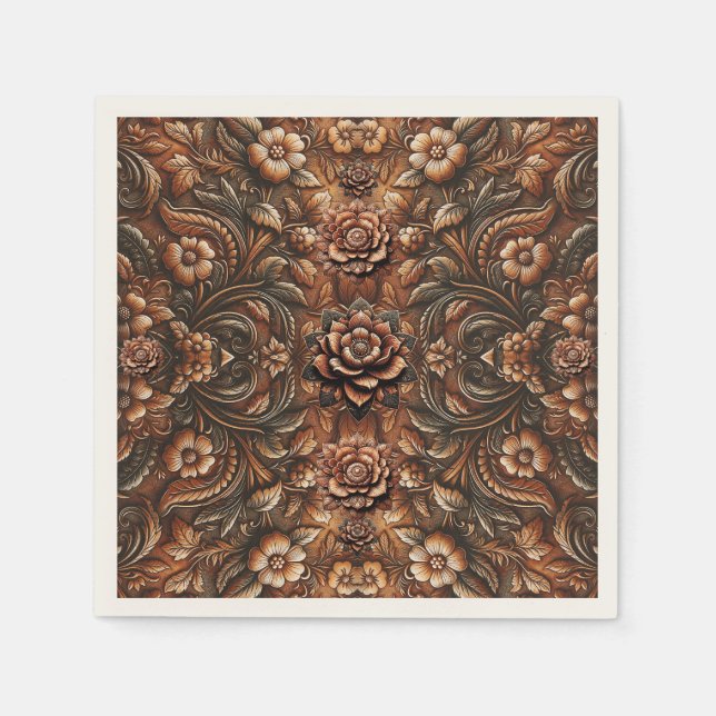 Embossed Vintage Floral Faux Leather Look Napkin (Front)