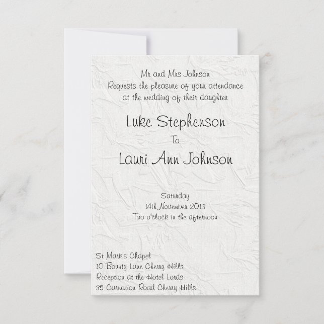 Embossed White Floral Wedding Invitation (Front)