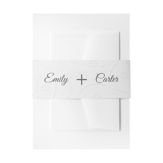 Embossed White with Names Invitation Belly Band (Front Example)