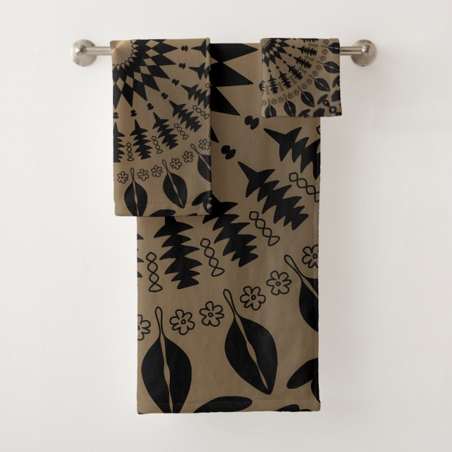 "Embrace Allure with Golden Stencil  Bath Towel Set (Insitu)