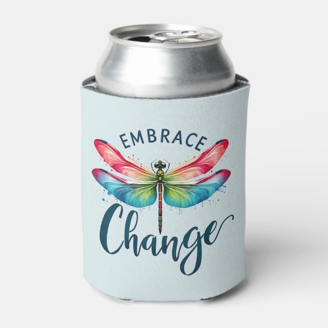 Embrace Change - Artistic Dragonfly Can Cooler (Can Front)
