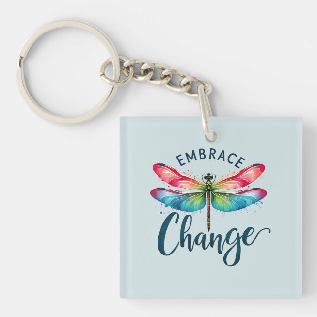 Embrace Change - Artistic Dragonfly Key Ring (Front)