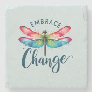Embrace Change - Artistic Dragonfly Stone Coaster