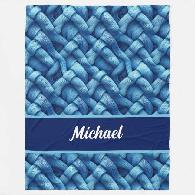 Embrace Comfort with Our Blue Knit Personalised Fleece Blanket (Front)