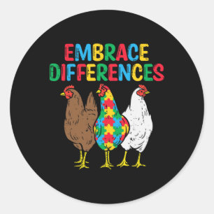 Embrace Differences 3 Chickens Puzzle Autism Aware Classic Round Sticker