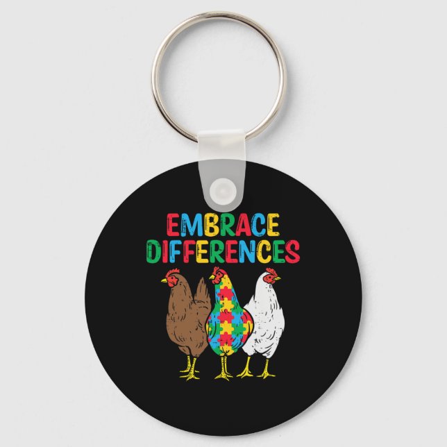 Embrace Differences 3 Chickens Puzzle Autism Aware Key Ring (Front)