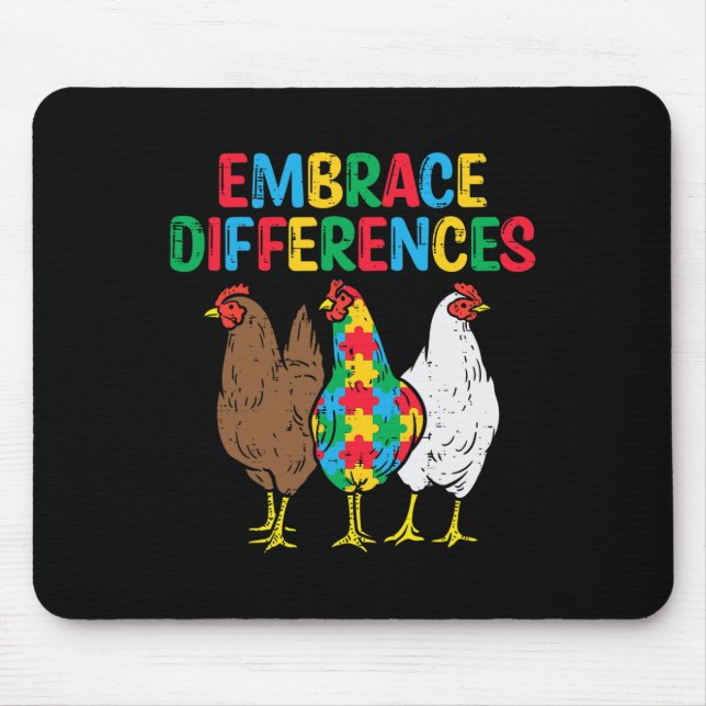 Embrace Differences 3 Chickens Puzzle Autism Aware Mouse Pad (Front)