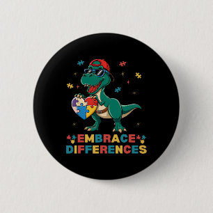 Embrace Differences Autism Awareness T-rex Puzzle 6 Cm Round Badge