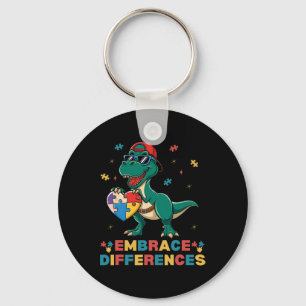 Embrace Differences Autism Awareness T-rex Puzzle Key Ring