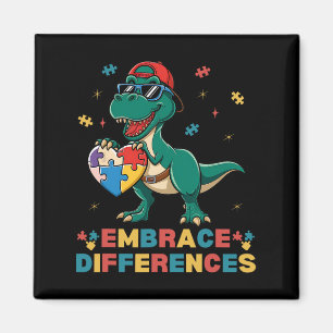 Embrace Differences Autism Awareness T-rex Puzzle Magnet