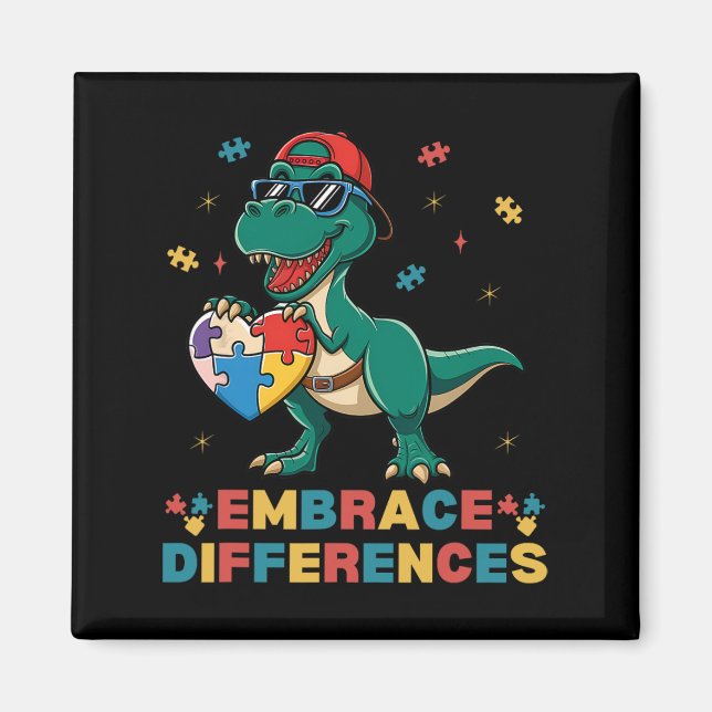 Embrace Differences Autism Awareness T-rex Puzzle  Magnet (Front)