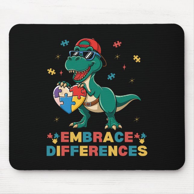 Embrace Differences Autism Awareness T-rex Puzzle  Mouse Pad (Front)
