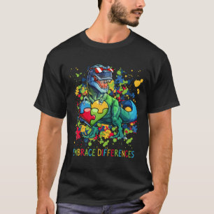 Embrace Differences Autism Dinosaur T-rex Puzzle H T-Shirt