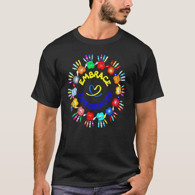 Embrace Differences Colour Hands Support Autism Aw T-Shirt (Front)