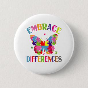 Embrace Differences Cute Colourful Puzzle Butterfl 6 Cm Round Badge