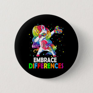 Embrace Differences Dabbing Unicorn Autism Awarene 6 Cm Round Badge