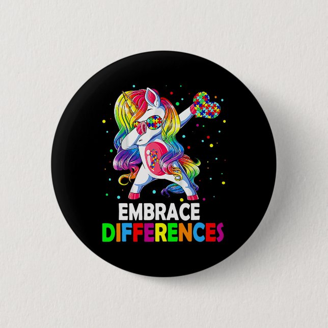 Embrace Differences Dabbing Unicorn Autism Awarene 6 Cm Round Badge (Front)