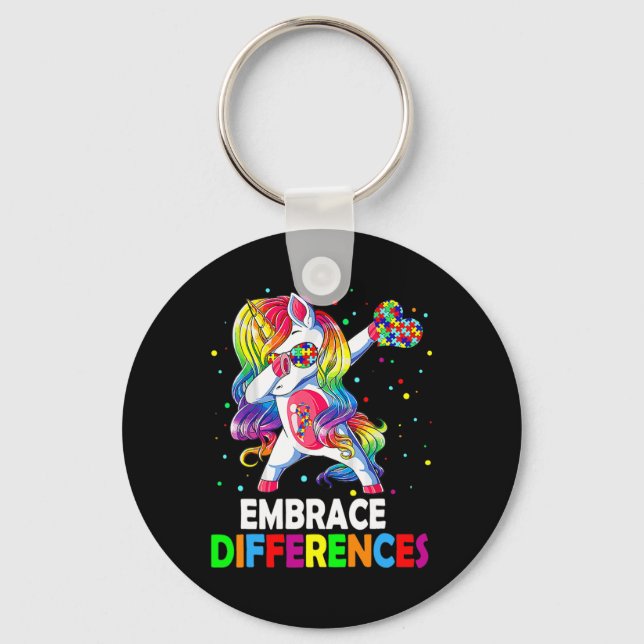 Embrace Differences Dabbing Unicorn Autism Awarene Key Ring (Front)