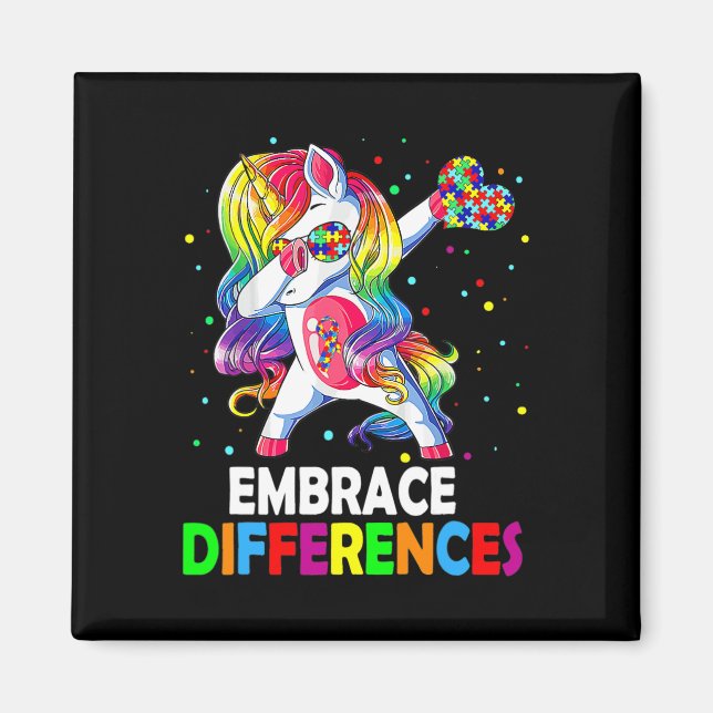 Embrace Differences Dabbing Unicorn Autism Awarene Magnet (Front)