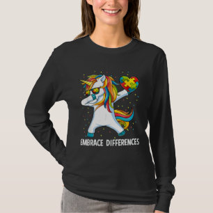 Embrace Differences Dabbing Unicorn Autism Awarene T-Shirt