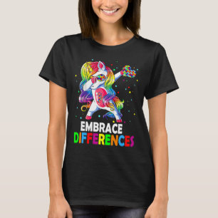 Embrace Differences Dabbing Unicorn Autism Awarene T-Shirt