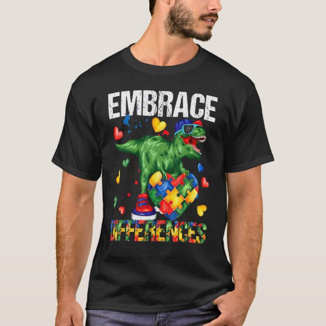 Embrace Differences Dinosaur Puzzle Piece Autism A T-Shirt (Front)