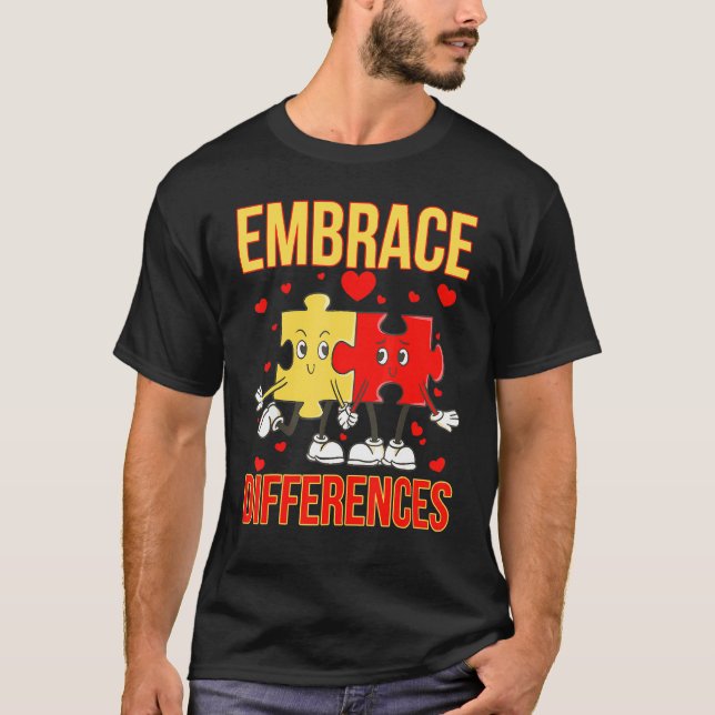 Embrace Differences Funny World Autism Day Puzzle  T-Shirt (Front)