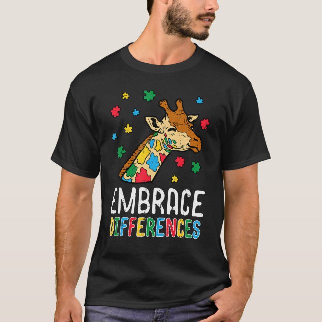 Embrace Differences Giraffe Puzzle Autism Awards T-Shirt (Front)