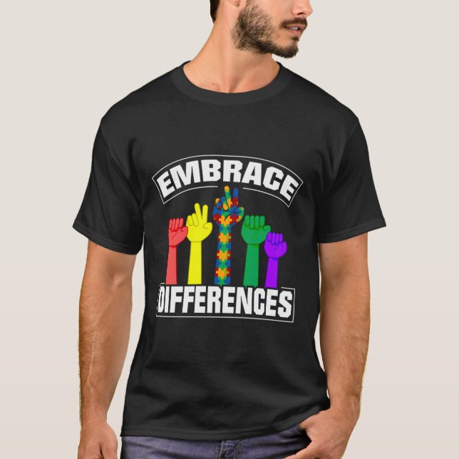 Embrace Differences Proud And Support Autism Aware T-Shirt (Front)