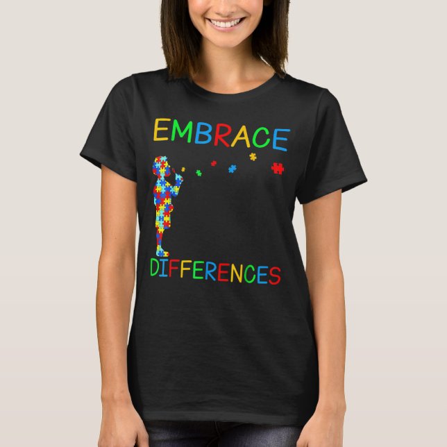 Embrace Differences puzzle Autism Awareness Day T-Shirt (Front)