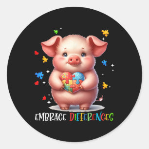 Embrace Differences Puzzle Heart Pig Autism Awaren Classic Round Sticker
