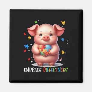 Embrace Differences Puzzle Heart Pig Autism Awaren Magnet