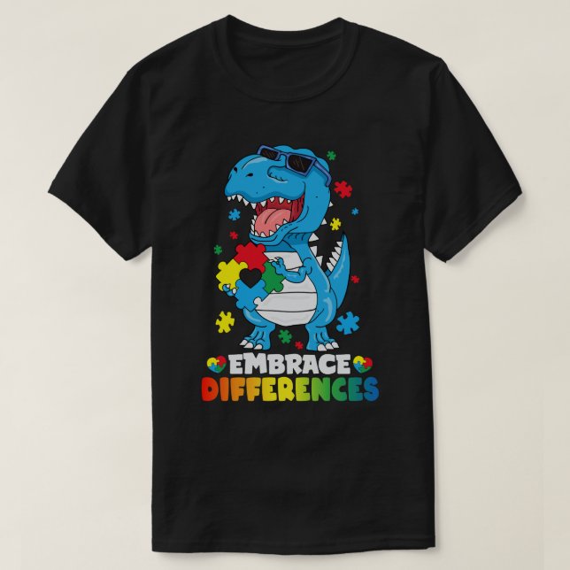 Embrace Differences T Rex Dinosaur Autism Awarenes T-Shirt (Design Front)