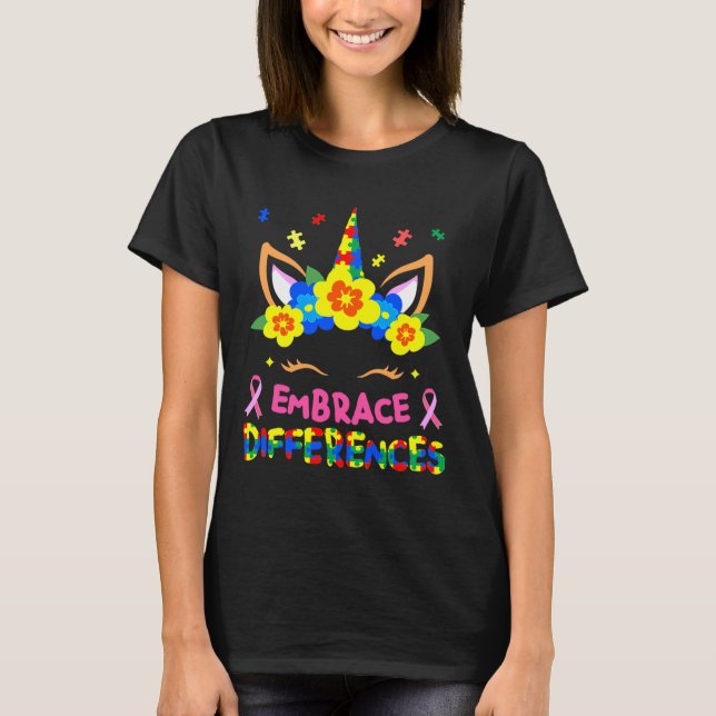 Embrace Differences Unicorn Face Autism Awareness T-Shirt (Front)