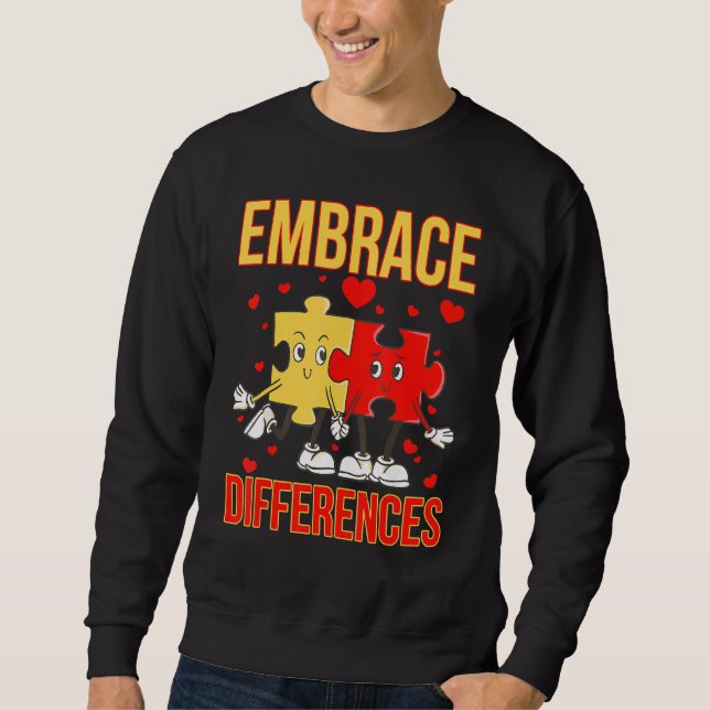 Embrace Differences World Autism Day Puzzle Pieces Sweatshirt (Front)