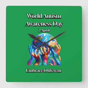 Embrace Different. World Autism Awareness Day. Square Wall Clock