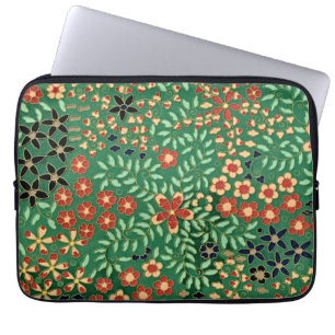 Embrace Elegance: Green Japanese Floral Laptop Sleeve