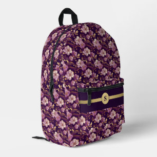 Embrace Elegance: Personalised Purple & Gold Asian Printed Backpack