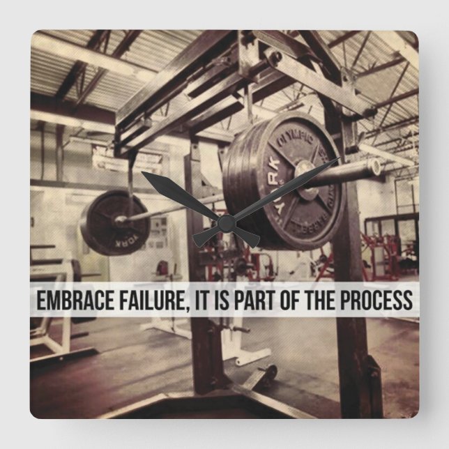 EMBRACE FAILURE. Bodybuilding Workout Motivational Square Wall Clock (Front)
