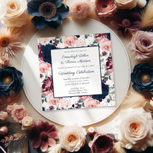 Embrace Floral Pattern Wedding   Burgundy Navy Invitation
