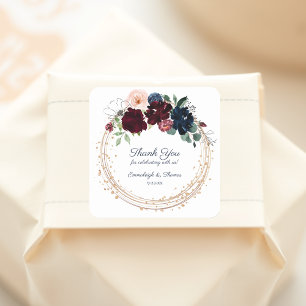 Embrace Floral Thank You Favour   Burgundy Navy Square Sticker