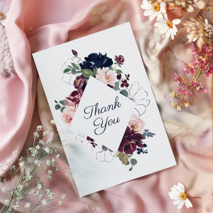 Embrace Floral Wedding   Burgundy Navy Blue Thank You Card