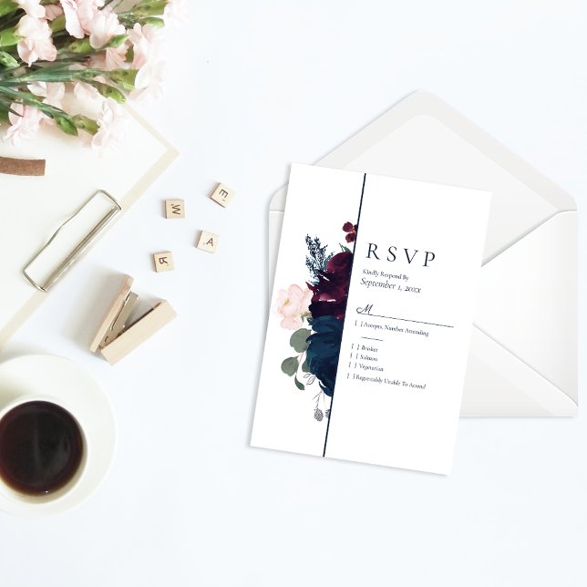 Embrace Florals RSVP Wedding | Burgundy Navy Blue (Creator Uploaded)