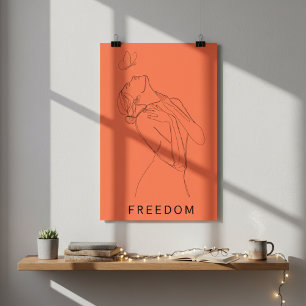 Embrace Freedom: Woman and Butterfly Line Art Poster